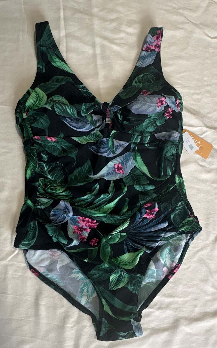 Kona Sol Women's Full Coverage Tummy Control Tie-Front One Piece Swimsuit Size 1